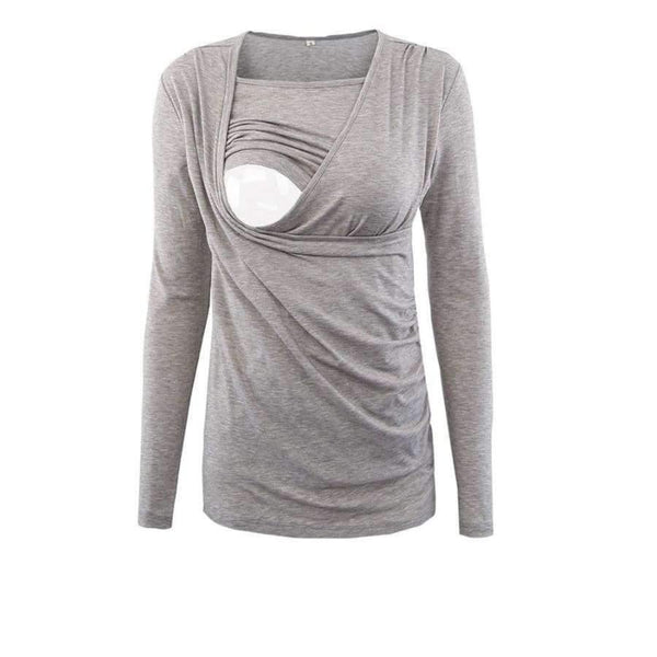 Planet Gates gray color / L Moms Nurse Long Sleeve Maternity Clothes COTTON Pregnancy Nursing Top Breastfeeding tops for Pregnant Women maternity T-shirt