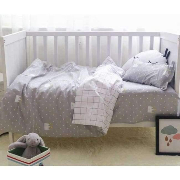 Planet Gates gray crown 3Pcs Baby Bedding Set Cotton Crib Sets Baby Cot Set Including Duvet Cover +Pillowcase +Flat Sheet Kindergarten bedding Sets