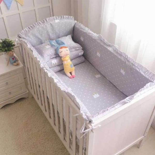 Planet Gates Gray crown 6Pcs Cartoon Baby Bedding Sets Baby Crib Bumpers Bed Around Cot Bed Sheets 100%Cotton Thickening Customizable Baby Beddings