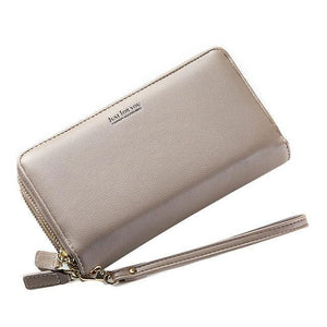 Planet Gates Gray Double Zipper Wristband Long Clutch Wallets For Women Large Capacity Card Holder Purse Phone Pocket Wallet Female