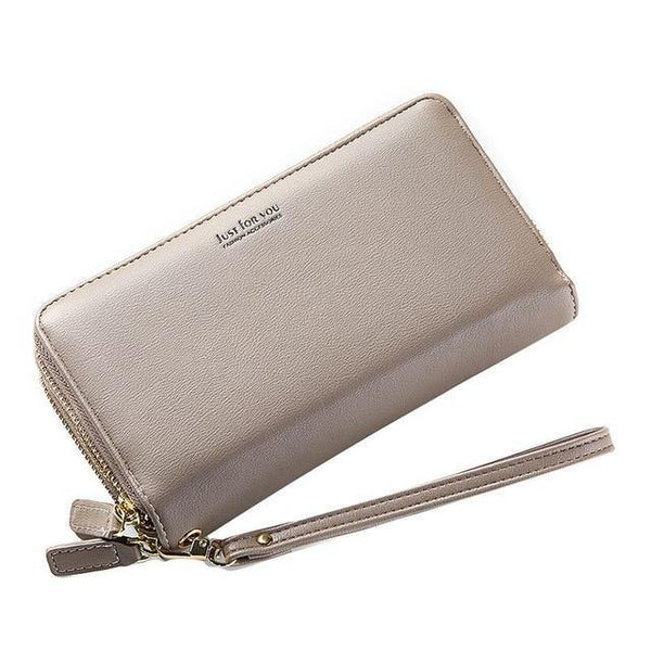 Planet Gates Gray Double Zipper Wristband Long Clutch Wallets For Women Large Capacity Card Holder Purse Phone Pocket Wallet Female