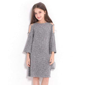 Planet Gates Gray Dress / 6 Teenage Girls Dress 6 8 10 12 14 Years European style Off-shoulder A-line Dress Big Girls Clothes Autumn Winter Kids Girls Dress