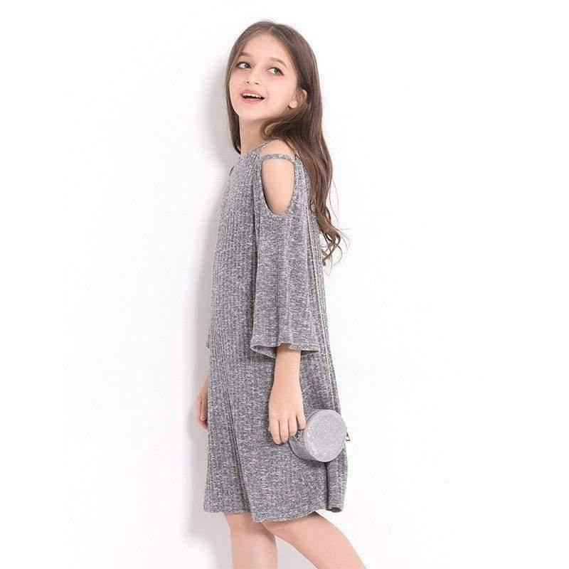Planet Gates Gray Dress / 6 Teenage Girls Dress 6 8 10 12 14 Years European style Off-shoulder A-line Dress Big Girls Clothes Autumn Winter Kids Girls Dress