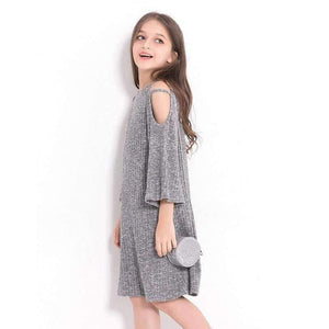 Planet Gates Gray Dress / 6 Teenage Girls Dress 6 8 10 12 14 Years European style Off-shoulder A-line Dress Big Girls Clothes Autumn Winter Kids Girls Dress