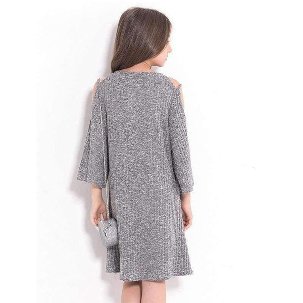 Planet Gates Gray Dress / 6 Teenage Girls Dress 6 8 10 12 14 Years European style Off-shoulder A-line Dress Big Girls Clothes Autumn Winter Kids Girls Dress