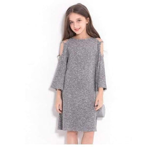 Planet Gates Gray Dress / 6 Teenage Girls Dress 6 8 10 12 14 Years European style Off-shoulder A-line Dress Big Girls Clothes Autumn Winter Kids Girls Dress