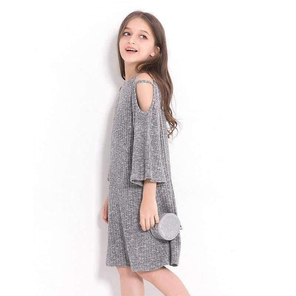 Planet Gates Gray Dress / 6 Teenage Girls Dress 6 8 10 12 14 Years European style Off-shoulder A-line Dress Big Girls Clothes Autumn Winter Kids Girls Dress