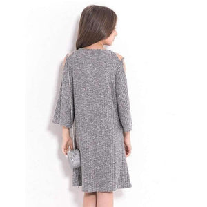 Planet Gates Gray Dress / 6 Teenage Girls Dress 6 8 10 12 14 Years European style Off-shoulder A-line Dress Big Girls Clothes Autumn Winter Kids Girls Dress