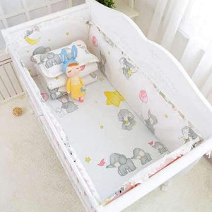 Planet Gates Gray elephant 6Pcs Cartoon Baby Bedding Sets Baby Crib Bumpers Bed Around Cot Bed Sheets 100%Cotton Thickening Customizable Baby Beddings