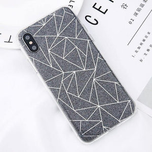 Planet Gates Gray / For iPhone X USLION Glitter Bling Powder Phone Case For iPhone X Geometric Lines Hard PC Back Cover Cases For iPhone 8 7 6 6s Plus 5 5s SE