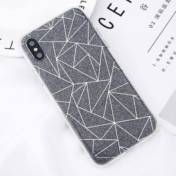 Planet Gates Gray / For iPhone X USLION Glitter Bling Powder Phone Case For iPhone X Geometric Lines Hard PC Back Cover Cases For iPhone 8 7 6 6s Plus 5 5s SE