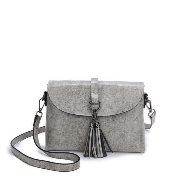 Planet Gates Gray Genuine Leather Women Crossbody Bag Fashion Tassel Messenger Bag Simple Design Small Female Shoulder Bag Women Purse