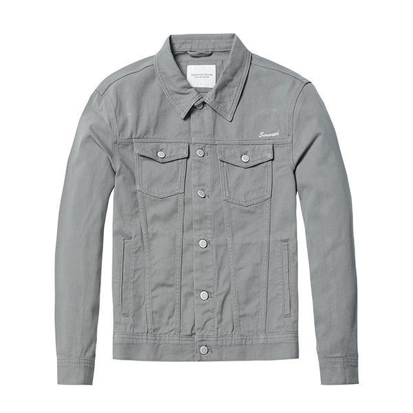 Planet Gates gray green / S Denim Jacket Men Fashion 100% Cotton Trucker Jackets Slim Fit Embroidery Chest Pocket 4 Colors