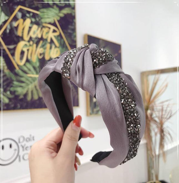 Rhinestone Hairband Women Solid Wide Side Headband Middle Knot Turban Girls Autumn Winter Hair Accessories Headwear