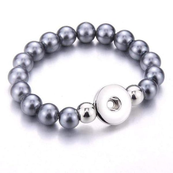 Planet Gates gray Handmade Snap Button Bracelet 10mm Imitation Pearls Beads Snap Jewelry Fit 18mm Snap Button Jewelry Beaded Bracelet