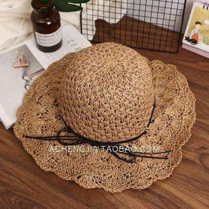 Planet Gates Gray Handmade Weave Raffia Sun Hats For Women Black Ribbon Lace Up Large Brim Straw Hat Outdoor Beach Summer Caps Chapeu Feminino
