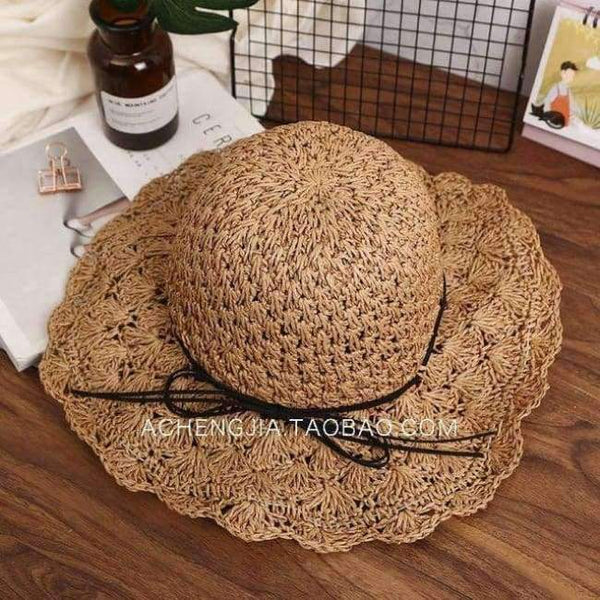 Planet Gates Gray Handmade Weave Raffia Sun Hats For Women Black Ribbon Lace Up Large Brim Straw Hat Outdoor Beach Summer Caps Chapeu Feminino