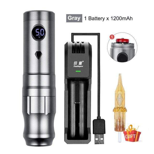 Planet Gates Gray Kit 2 Wireless Tattoo Machine Pen Rotary Tattoo Eyebrow Machine for Body Art Wireless Tattoo Pen Professional Coreless Motor