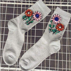 Planet Gates Gray Knee Socks A Limited Edition Of High-end Runway Looks Manual Nail Bead Onion Hosiery For Pearl Heaps Of Individual Vogue