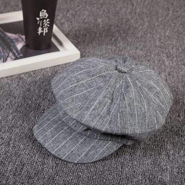 Planet Gates gray Korean Summer Summer Thin And Soft Cloth Foldable Beret Men And Women Sunshade Sunscreen Concise Stripe Octagonal Hat