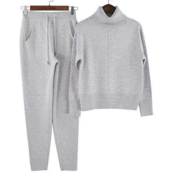 Planet Gates Gray / L Autumn Winter Warm Woolen and Cashmere Knitted Suits Loose Turtleneck Sweater + Wide Leg Cashmere Pants Two-piece Set Knit