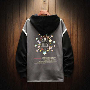 Planet Gates Gray / L Casual Sweatshirts Hoodie Harajuku Vintage Painted Style Splicing Hip Hop Creativity Streetwear Male 2021 Cotton Men Hoodies