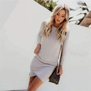 Planet Gates Gray / L Fashion Draped Autumn Bodycon Dress 2018 Women Asymmetric Hem Solid Casual Long Sleeve O-Neck Knitting Dress Party Dresses