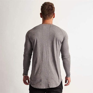 Gym Long Sleeve T Shirt Mens Fitness Cotton T-shirt Solid Color Skinny Tee Tops Jogger Workout Crossfit Clothing