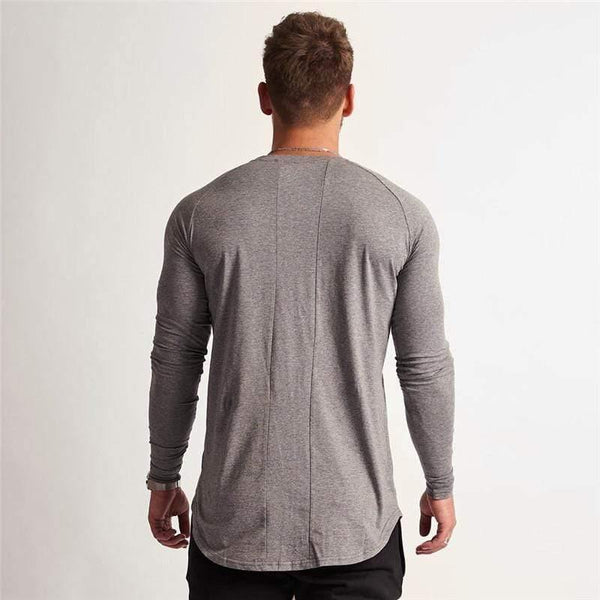 Gym Long Sleeve T Shirt Mens Fitness Cotton T-shirt Solid Color Skinny Tee Tops Jogger Workout Crossfit Clothing