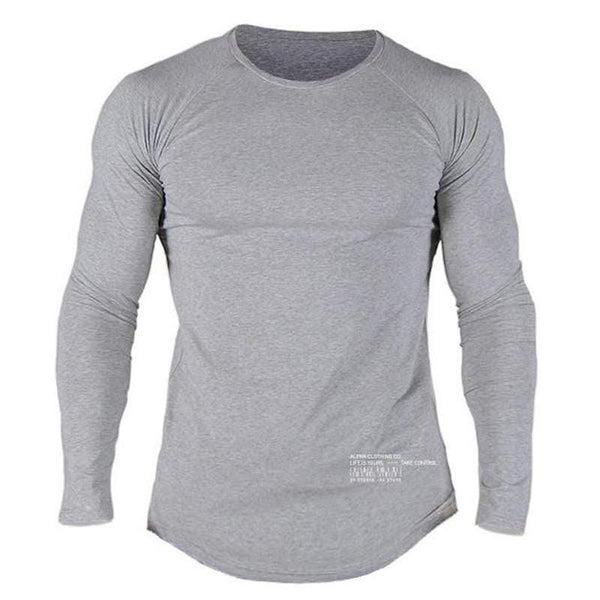 Mens Casual Fashion Long Sleeve Cotton T-shirt Gyms Fitness Bodybuilding Skinny Elasticity T Shirt Man Tee Tops Brand Clothing