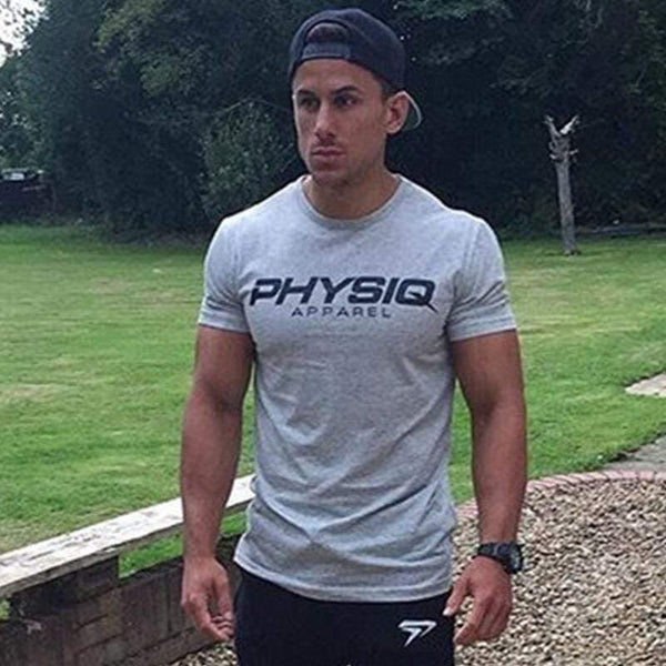 Mens Short Sleeve T-shirt Gyms Fitness Workout Cotton T Shirt Summer Male Casual Fashion Slim Black Tees Tops Brand Clothing