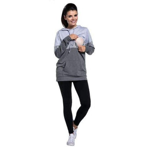 Planet Gates Gray / L Plus Size Pregnancy Nursing Long Sleeves Maternity Clothes Hooded Breastfeeding Tops Patchwork T-shirt for Pregnant Women