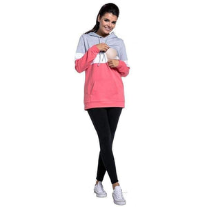 Planet Gates Gray / L Plus Size Pregnancy Nursing Long Sleeves Maternity Clothes Hooded Breastfeeding Tops Patchwork T-shirt for Pregnant Women