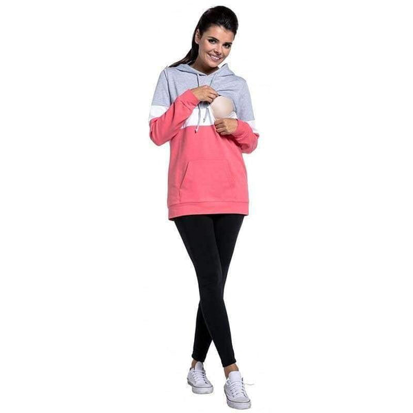 Planet Gates Gray / L Plus Size Pregnancy Nursing Long Sleeves Maternity Clothes Hooded Breastfeeding Tops Patchwork T-shirt for Pregnant Women