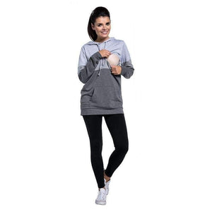 Planet Gates Gray / L Plus Size Pregnancy Nursing Long Sleeves Maternity Clothes Hooded Breastfeeding Tops Patchwork T-shirt for Pregnant Women