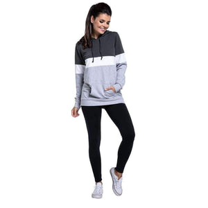 Planet Gates Gray / L Plus Size Pregnancy Nursing Long Sleeves Maternity Clothes Hooded Breastfeeding Tops Patchwork T-shirt for Pregnant Women