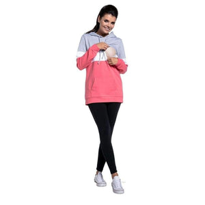 Planet Gates Gray / L Plus Size Pregnancy Nursing Long Sleeves Maternity Clothes Hooded Breastfeeding Tops Patchwork T-shirt for Pregnant Women