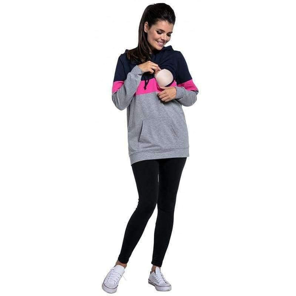 Planet Gates Gray / L Plus Size Pregnancy Nursing Long Sleeves Maternity Clothes Hooded Breastfeeding Tops Patchwork T-shirt for Pregnant Women