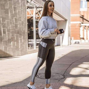 Planet Gates Gray / L Pocket High Waist Leggings Women Fitness Workout Activewear Printing Trouser Fashion Patchwork Push Up Female Leggings