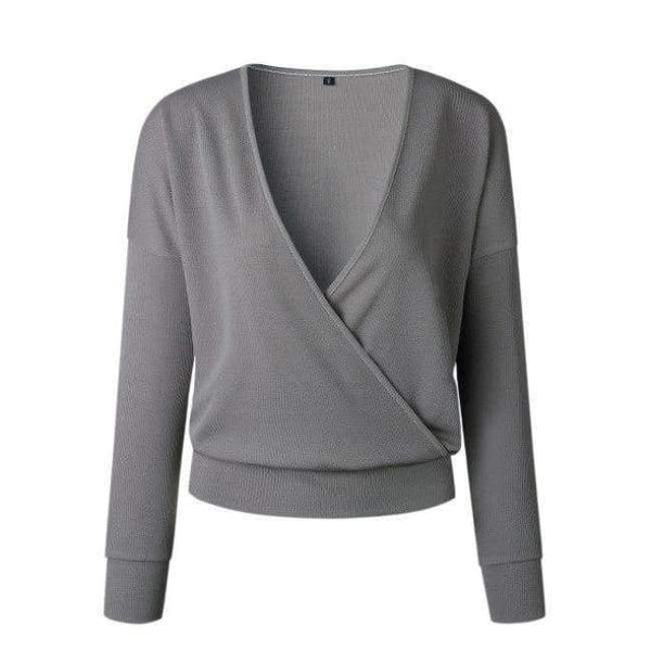 Planet Gates Gray / L Sexy Deep V Neck Long Sleeve Tops Knitted Women Sweater Winter Casual Pullovers Female Jumpers Autumn Sweaters