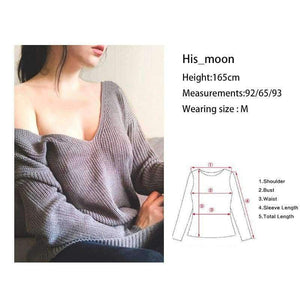 Planet Gates Gray / L Sexy Sweater Women Off Shoulder V Neck Fashion Pullovers Knitwear 2018 Autumn Solid Knitted Sweaters Mujer XL SWA1203