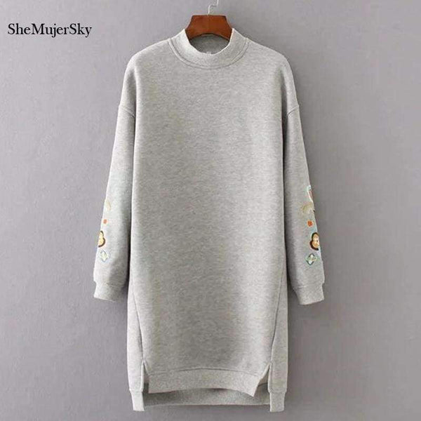 Planet Gates Gray / L SheMujerSky Sweatshirt Women Long Hoodie Dress Embroidery Floral moleton feminino Pullover Womens 2017 Winter