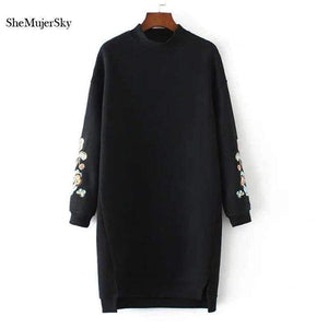 Planet Gates Gray / L SheMujerSky Sweatshirt Women Long Hoodie Dress Embroidery Floral moleton feminino Pullover Womens 2017 Winter