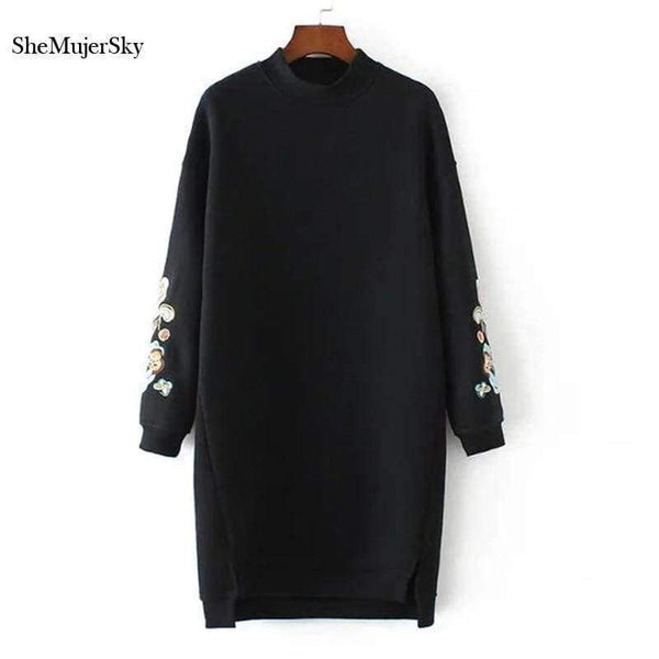 Planet Gates Gray / L SheMujerSky Sweatshirt Women Long Hoodie Dress Embroidery Floral moleton feminino Pullover Womens 2017 Winter