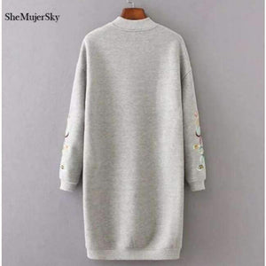 Planet Gates Gray / L SheMujerSky Sweatshirt Women Long Hoodie Dress Embroidery Floral moleton feminino Pullover Womens 2017 Winter