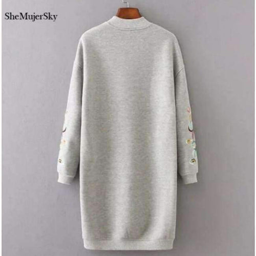 Planet Gates Gray / L SheMujerSky Sweatshirt Women Long Hoodie Dress Embroidery Floral moleton feminino Pullover Womens 2017 Winter