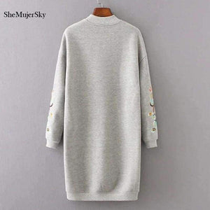 Planet Gates Gray / L SheMujerSky Sweatshirt Women Long Hoodie Dress Embroidery Floral moleton feminino Pullover Womens 2017 Winter