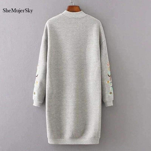 Planet Gates Gray / L SheMujerSky Sweatshirt Women Long Hoodie Dress Embroidery Floral moleton feminino Pullover Womens 2017 Winter