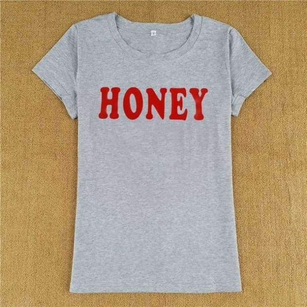 Planet Gates Gray / L Summer Women T-shirt Tops HONEY Letter Print Casual Cotton O Neck Short Sleeve t Shirt women harajuku Tee Tops QA2141
