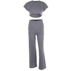 Planet Gates gray / L Two Piece Set Top And Pants 2 Piece Set Women Shorts Crop Top Autumn Sets Round Neck Two Piece Outfits Sets Women 2018